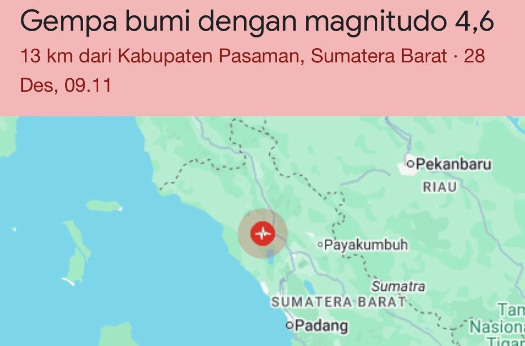 BMKG Catat Ada 7 Kali Gempa Bumi Guncang Agam