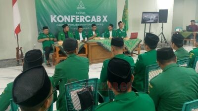 Sekretaris PC GP Ansor Kota Semarang Agus Setyawan saat Kick off dan Launching Logo Konfercab X di gedung PCNU Kota Semarang, Kamis (4/12/2025) malam.
