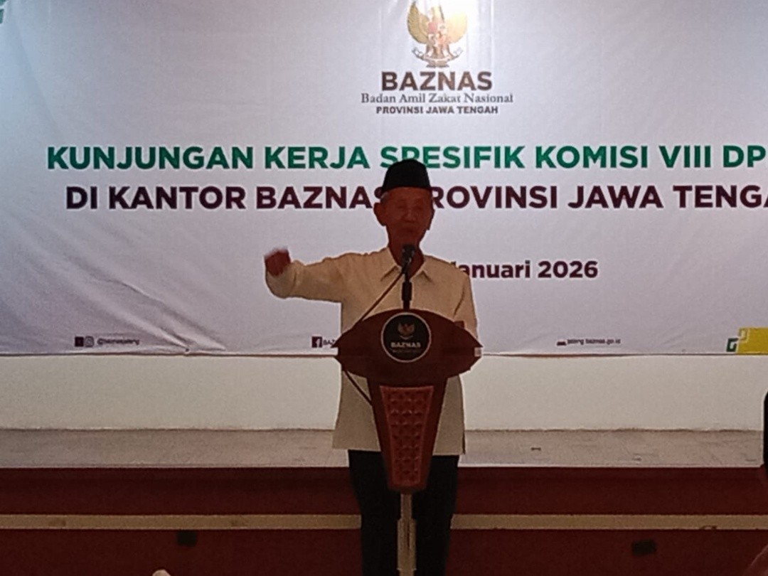 Ketua BAZNAS Jateng, KH Ahmad Darodji saat menerima Kunjungan Kerja Spesifik Komisi VIII DPR RI di Kantor Baznas Jawa Tengah, Kamis (22/1/2026). Foto: Muso/Lingkar.co