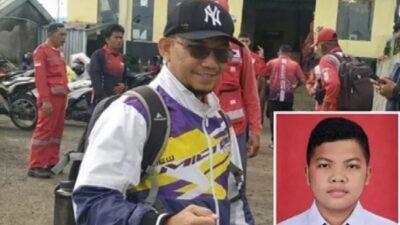 Ayah korban, Dhani Rusman saat ikut dalam operasi pencarian putranya di Gunung Slamet, Pemalang. Foto: istimewa