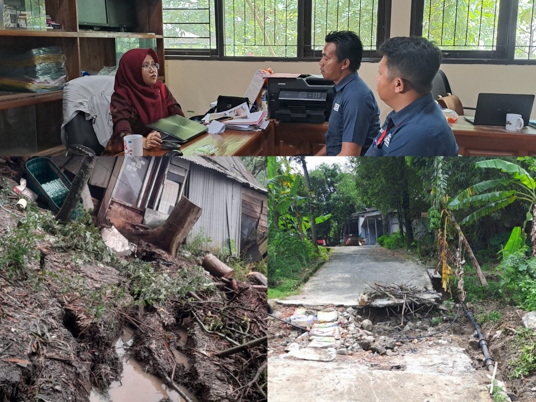 Kolase foto petugas PMI saat melakukan koordinasi dengan pihak Kelurahan, dan kondisi tanah gerak. Foto: istimewa