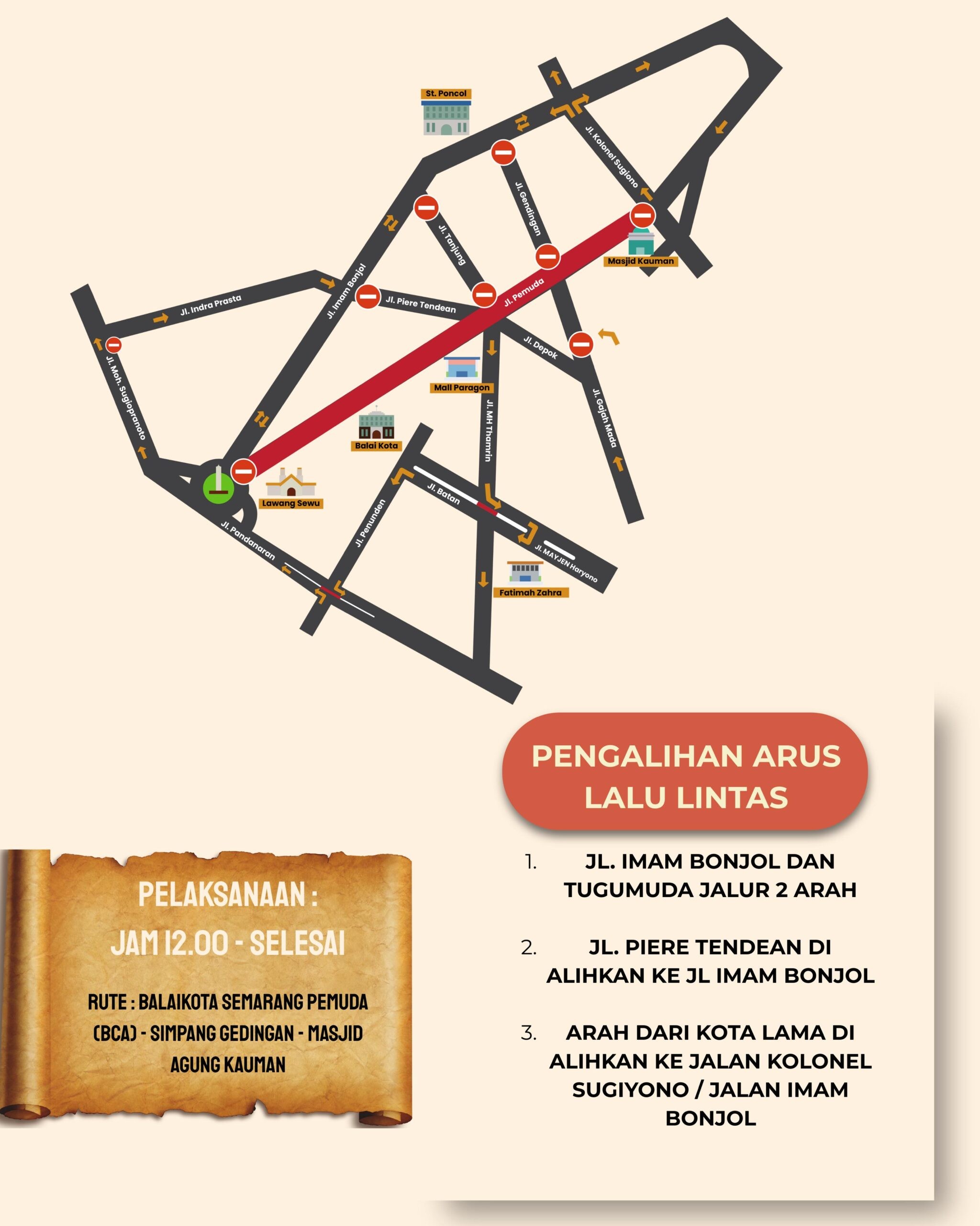 Rute pengalihan arus Karnaval Dugderan. (dok Pemkot Semarang)