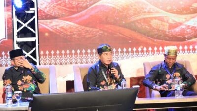 Gubernur Kaltara, Zainal Arifin Paliwang saat menghadiri Pertemuan Saudagar Bugis-Makassar (PSBM) ke-XXVI di Ballroom Hotel Claro, Makassar, Kamis (26/3/2026)