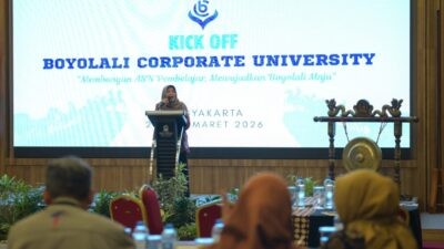 Sekretaris Daerah Kabupaten Boyolali, Wiwis Trisiwi Handayani membuka Kick Off Boyolali Corporate di Griya Persada Convention Hotel and Resort Kaliurang, Yogyakarta, Jumat (28/3/2026). Foto: dokumentasi