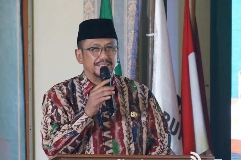 Bupati Sukabumi Asep Japar saat menghadiri kegiatan Halal Bihalal PCNU Kabupaten Sukabumi di Gedung PCNU Kabupaten Sukabumi, Jawa Barat, Kamis (23/4/2026). Foto: dokumentasi