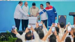 Presiden Prabowo Subianto saat groundbreaking proyek hilirisasi nasional fase II di PT Kilang Pertamina Internasional Cilacap, Rabu (29/4/2026).