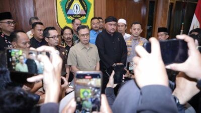 Bupati Bogor Rudy Susmanto saat jumpa pers seusai rapat koordinasi P4GN di Pendopo Bupati, Kamis (2/4/2026) kemarin.