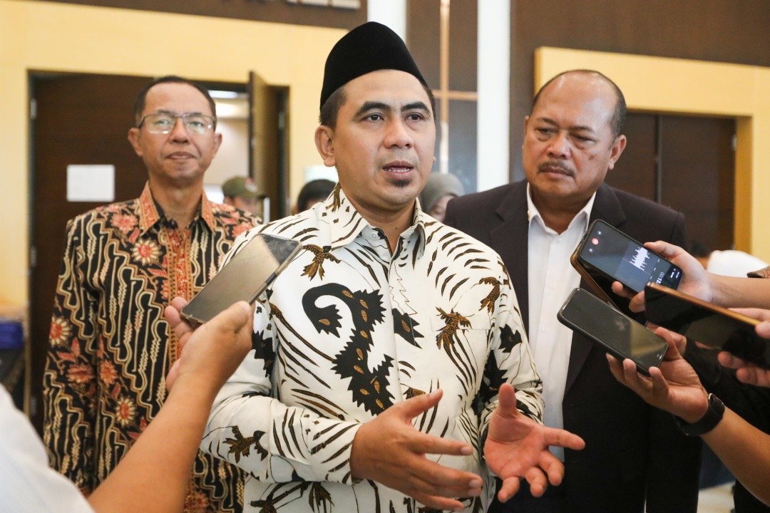 Wakil Gubernur Jateng Taj Yasin Maimoen saat wawancara media seusai pembukaan Rakerprov KONI Jateng di Hotel Grasia Semarang, Sabtu, (4/4/2026). Foto: dokumentasi/istimewa