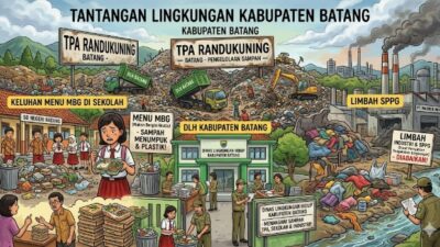 Ilustrasi AI Google Gemini, kondisi TPA Randukuning, keluhan menu MBG dan beban DLH Kabupaten Batang akibat tambahan limbah dari industri baru SPPG. Lingkar.co
