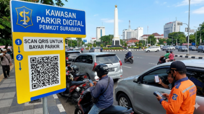 Ilustrasi AI Google Gemini penerapan parkir digital Pemkot Surabaya. Foto: Lingkar.co
