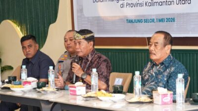 Gubernur Kalimantan Utara (Kaltara), H. Zainal Arifin Paliwang dalam Diskusi Publik antara Pemerintah Provinsi (Pemprov) Kaltara dengan Kaum Buruh, di D-Kafetaria Coffee Jalan Lembasung, Jumat (1/5/2026). Foto: dokumentasi