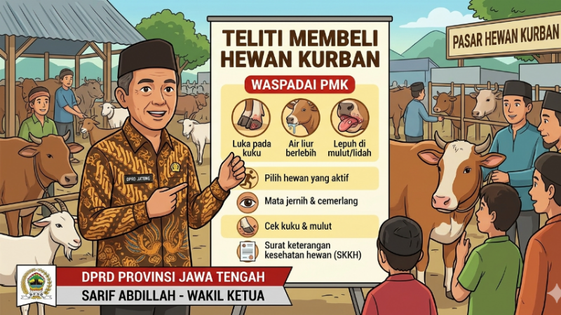 Ilustrasi AI Google Gemini: Wakil Ketua DPRD Jateng Sarif Abdillah melakukan sosialisasi PMK. Foto: lingkar.co