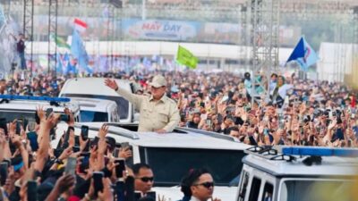 Presiden Prabowo Subianto dalam peringatan Hari Buruh Internasional yg diselenggarakan di Monas, Jakarta, Jumat (1/5/2026). Foto: Istimewa.